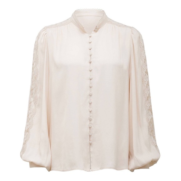 Jenna Satin Trim Detail Blouse in Cream - Picture 1 of 7